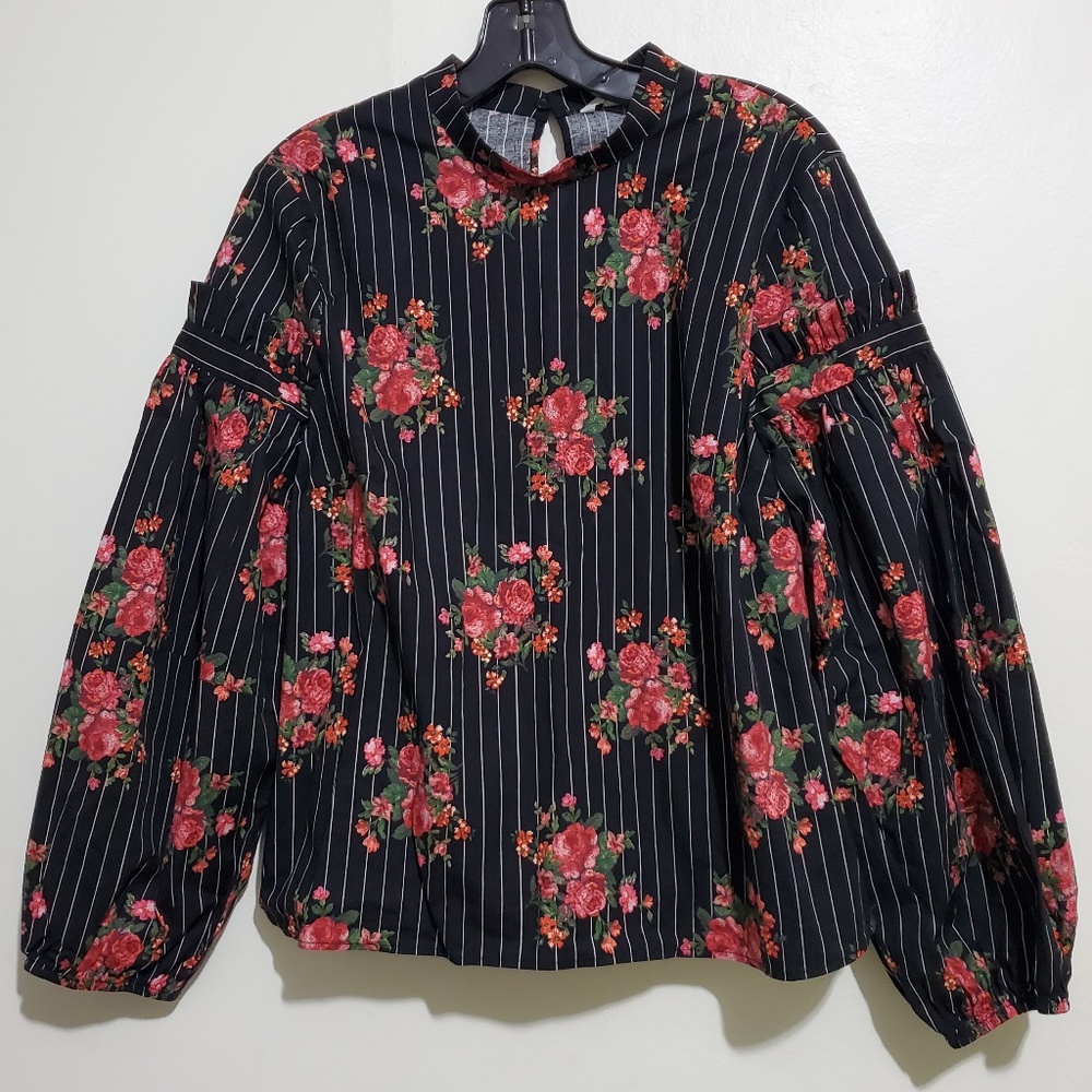 H&M W's Ruffled Floral Printed Blouse